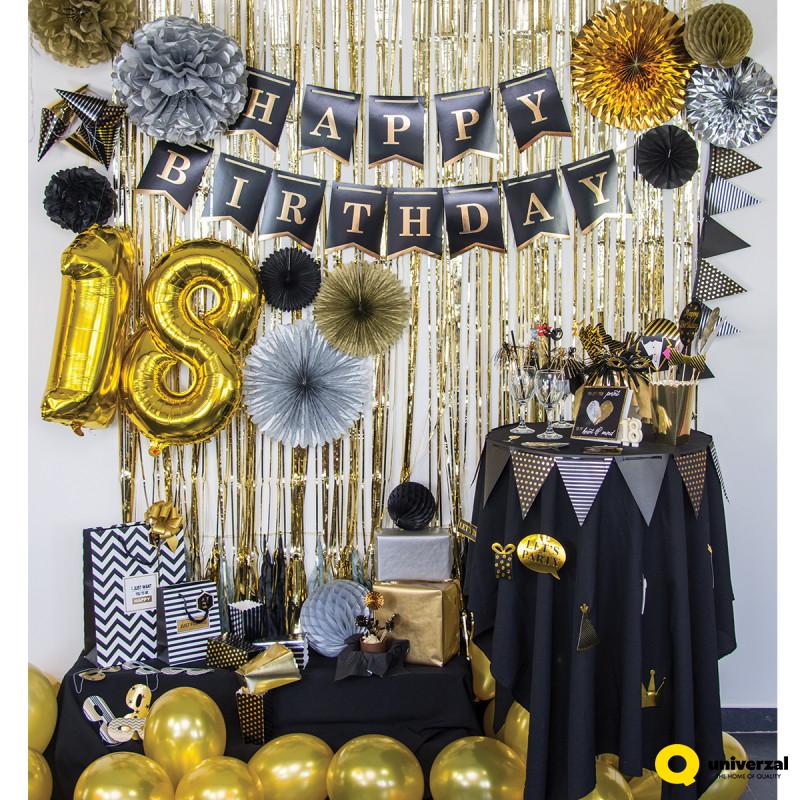 Elegantna dekoracija za osamnaesti rođendan uz Octopus party zlatne i crne kolekcije