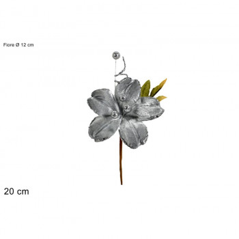 CVET DEKORATIVNI 12CM SREBRNI VELUR BA000087B 