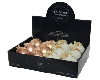 KUGLA NOVOGODIŠNJA STAKLENA 8CM SA CVETOM 062002 