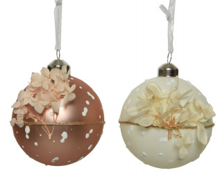 KUGLA NOVOGODIŠNJA STAKLENA 8CM SA CVETOM 062002 