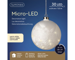 KUGLA NOVOGODIŠNJA 14CM SA LAMPICAMA FROST/WARM WHITE 487009 