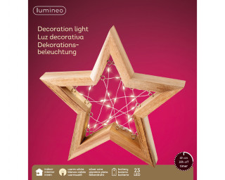 DEKORATIVNI UKRAS ZVEZDA SA LED SVETLOM DRVENI RAM 3.5X22.5X24CM 489595 