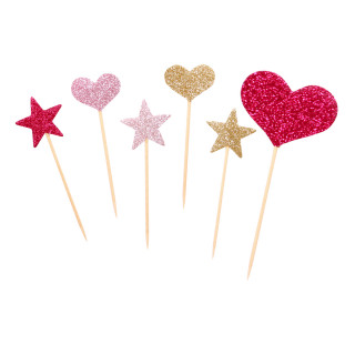 PARTY GLITTER STAR-HEART PICK 12/1 PINK UNL-1418 