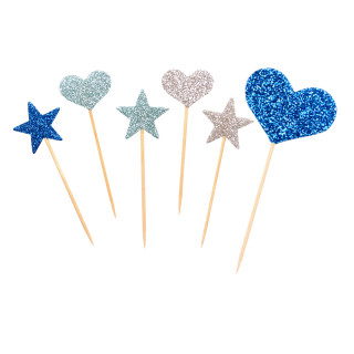 PARTY GLITTER STAR-HEART PICK 12/1 PLAVI UNL-1419 