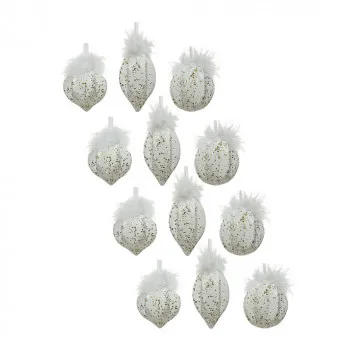 KUGLA NOVOGODIŠNJA STAKLENA 8CM WHITE/GOLD 030029 