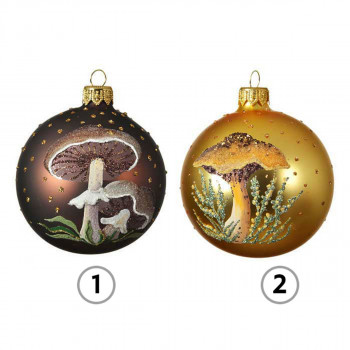 KUGLA NOVOGODIŠNJA STAKLENA SA PEČURKOM 8CM 133678 