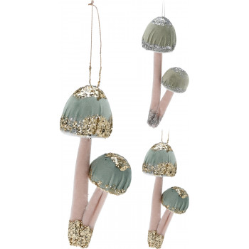 UKRAS NOVOGODIŠNJI PEČURKA GLITTER ZELENA 19CM YZB005220 