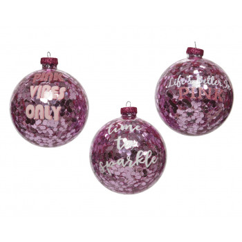 KUGLA NOVOGODIŠNJA STAKLENA 10CM PINK 061512 