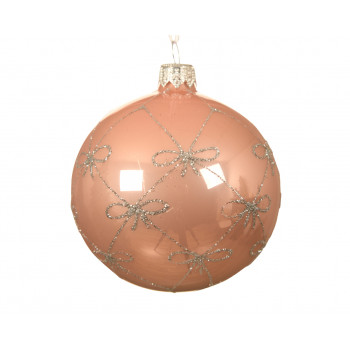 KUGLA NOVOGODIŠNJA STAKLENA 8CM PINK DEZEN MAŠNA 080451 