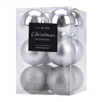 KUGLA NOVOGODIŠNJA 12/1 6CM SREBRNA CAN204610 