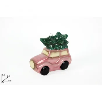 NOVOGODIŠNJI UKRAS FIGURA AUTO SA JELKOM ROZI 5.5X3.5X6.5CM CA012592B 