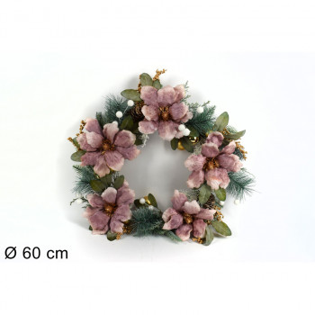 NOVOGODIŠNJI UKRAS VENAC ROZI 60CM MN002081 