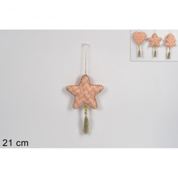 NOVOGODIŠNJI UKRAS ZVEZDA-SRCE-JELKA 21CM ROZI VELUR MI008242 
