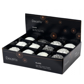 KUGLA NOVOGODIŠNJA 8CM SREBRNO BELA 062624 