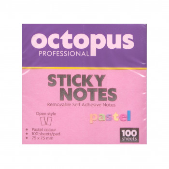 BLOK SAMOLEPLJIVI 75x75 100 LISTA PASTEL PINK OCTOPUS UNL-2039 