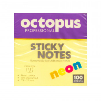 BLOK SAMOLEPLJIVI 75x75 100 LISTA NEON ŽUTI OCTOPUS UNL-2042 