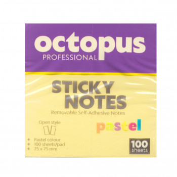 BLOK SAMOLEPLJIVI 75x75 100 LISTA PASTEL ŽUTI OCTOPUS UNL-1215 