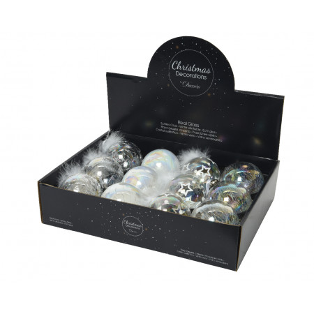 KUGLA NOVOGODIŠNJA STAKLENA IRIDESCENT 8CM CLEAR 069306 
