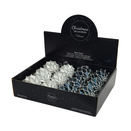 KUGLA NOVOGODIŠNJA STAKLENA 8CM MIX GLITER 030109 