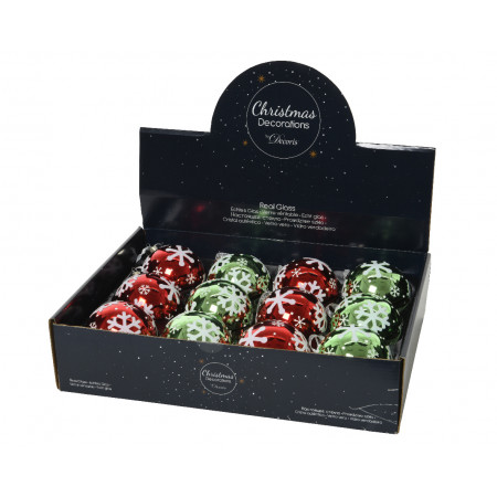 KUGLA NOVOGODIŠNJA STAKLENA 8CM SA PAHULJOM 061955 