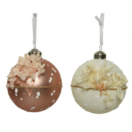 KUGLA NOVOGODIŠNJA STAKLENA 8CM SA CVETOM 062002 