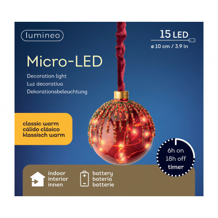 KUGLA NOVOGODIŠNJA SA LED SVETLOM 10CM CRVENA 486304 