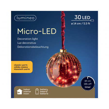 KUGLA NOVOGODIŠNJA SA LED SVETLOM 14CM CRVENA 486305 