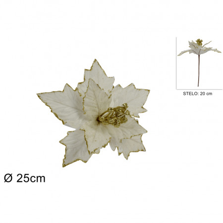 CVET DEKORATIVNI 25CM BELI GLITER MO003598B 