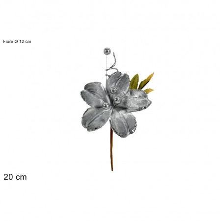 CVET DEKORATIVNI 12CM SREBRNI VELUR BA000087B 