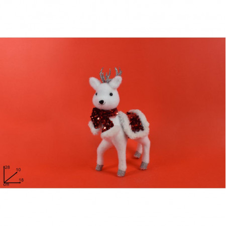 FIGURA UKRASNA JELEN BELI SA KAPOM I ŠALOM CRVENIM 26CM MI007804C 