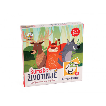 PUZZLE 48 DELOVA ŠUMSKE ŽIVOTINJE 12 SLIKA VRABAC 