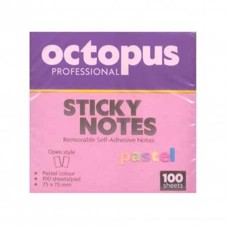 BLOK SAMOLEPLJIVI 75x75 100 LISTA PASTEL PINK OCTOPUS UNL-2039 