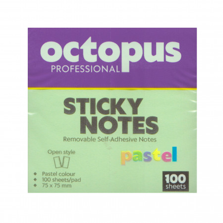 BLOK SAMOLEPLJIVI 75x75 100 LISTA PASTEL ZELENI OCTOPUS UNL-2040 