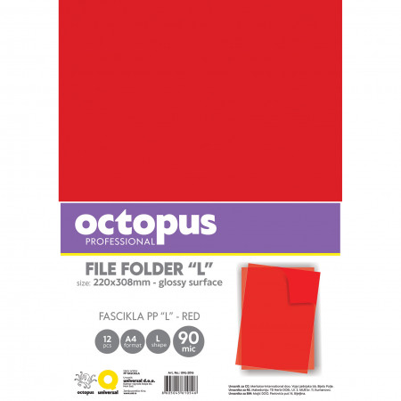 FASCIKLA A4 L 90MIC 12/1 OCTOPUS CRVENA UNL-2106 