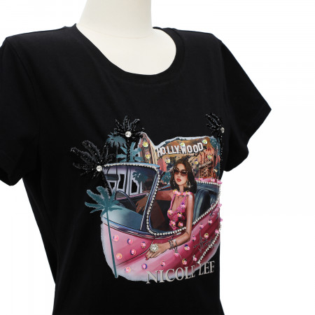MAJICA NICOLE LEE TOP7701 HOLLYWOOD DRIVE S BK  FW2024 