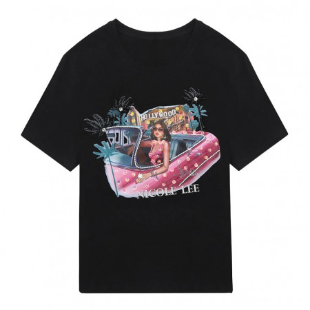 MAJICA NICOLE LEE TOP7701 HOLLYWOOD DRIVE L BK  FW2024 