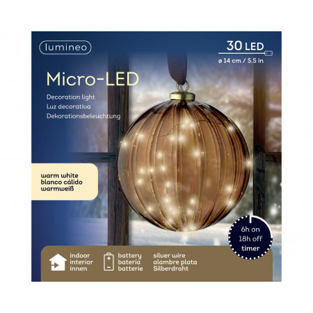 KUGLA NOVOGODIŠNJA BRAON SA LED SVETLOM 14CM 487589 