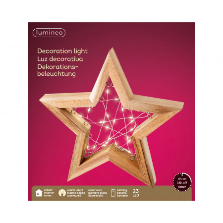 DEKORATIVNI UKRAS ZVEZDA SA LED SVETLOM DRVENI RAM 3.5X22.5X24CM 489595 