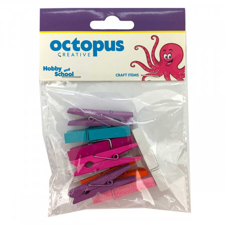 DEKORATIVNE ŠTIPALJKE DRVENE U BOJI 45X7mm 10kom UNL-2461 OCTOPUS 