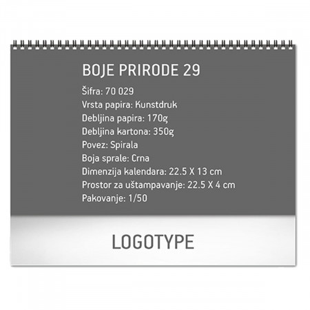 70.029 KALENDAR STONI BOJE PRIRODE 13 LISTA 22.5x13cm 