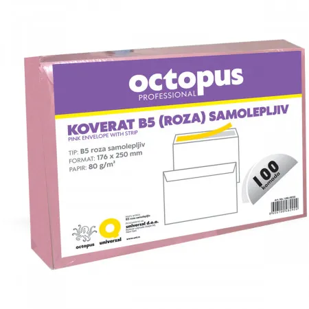 KOVERAT B5 ROZI 500/1 SAMOLEPLJIV OCTOPUS UNL-0034BOX 