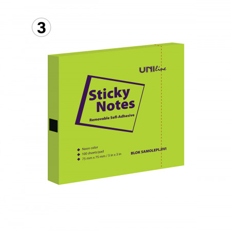 BLOK SAMOLEPLJIVI 75x75 80 LISTA NEON MIX 4 BOJE UNL-1214 