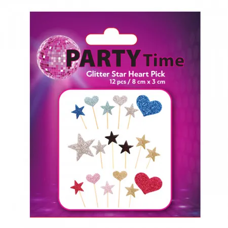 PARTY GLITTER STAR-HEART PICK 12/1 PLAVI UNL-1419 