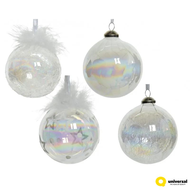 KUGLA NOVOGODIŠNJA STAKLENA IRIDESCENT 8CM CLEAR 069306 