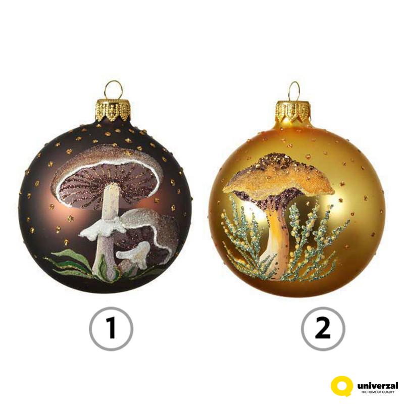 KUGLA NOVOGODIŠNJA STAKLENA SA PEČURKOM 8CM 133678 