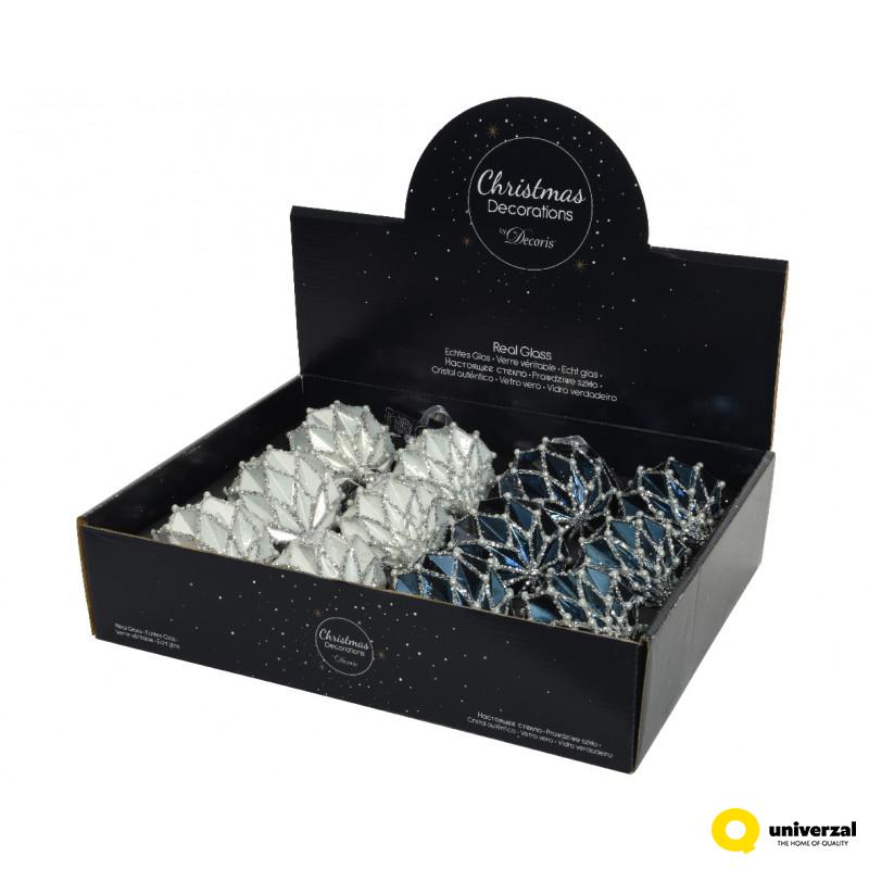 KUGLA NOVOGODIŠNJA STAKLENA 8CM MIX GLITER 030109 