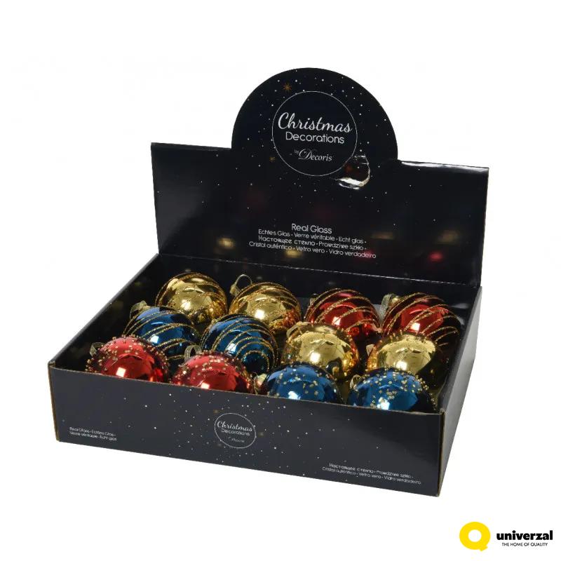 KUGLA NOVOGODIŠNJA STAKLENA 8CM MIX 061048 