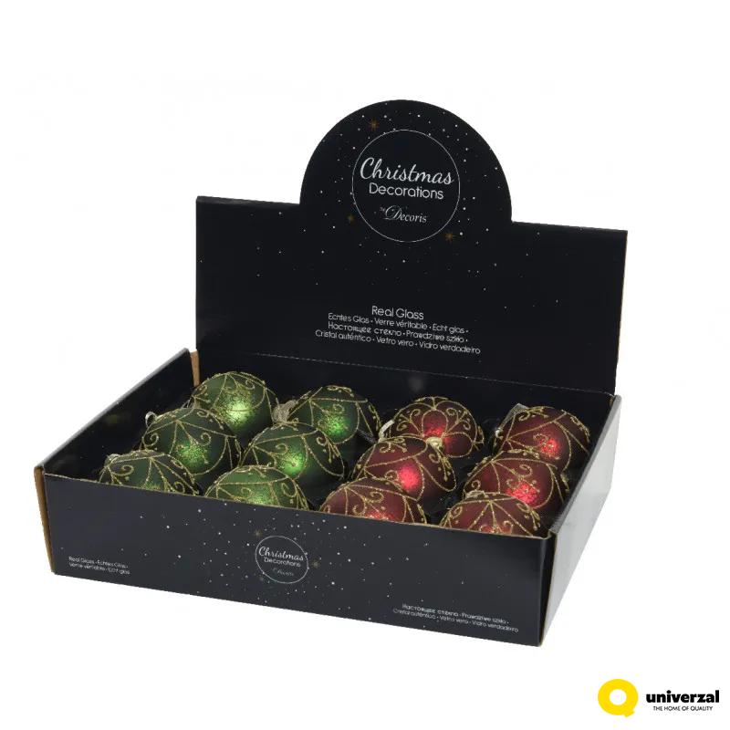 KUGLA NOVOGODIŠNJA STAKLENA 8CM MAT COLOR GLITER MIX 061122 