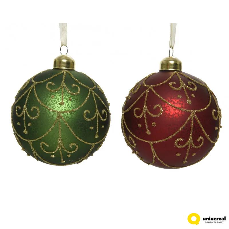 KUGLA NOVOGODIŠNJA STAKLENA 8CM MAT COLOR GLITER MIX 061122 