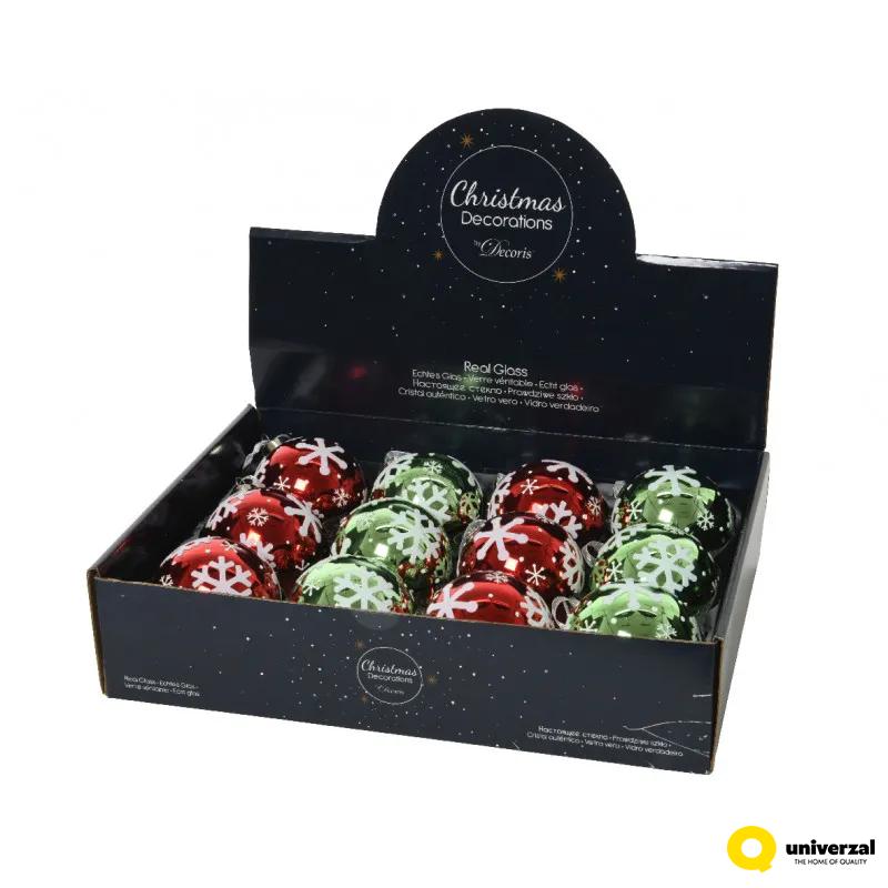 KUGLA NOVOGODIŠNJA STAKLENA 8CM SA PAHULJOM 061955 